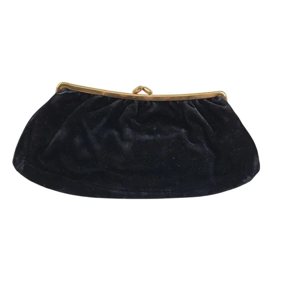 Vintage Clutch 60s Elegant Black Velvet Evening Bag